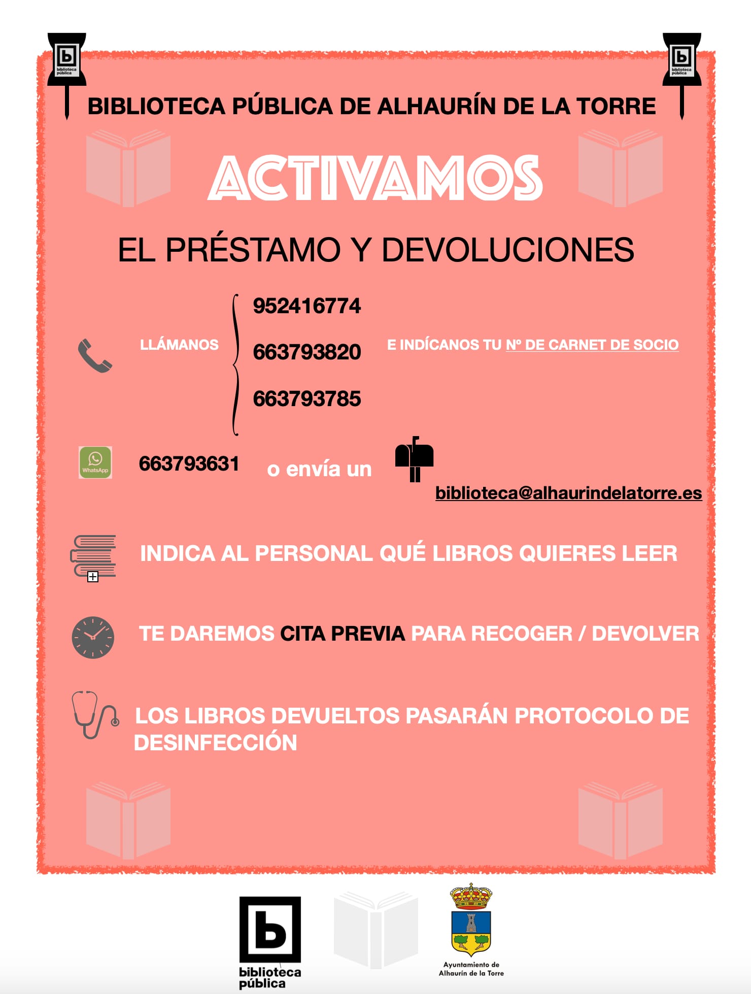 Activamos a partir del lunes 18 de Mayo el préstamo y devolución con cita previa