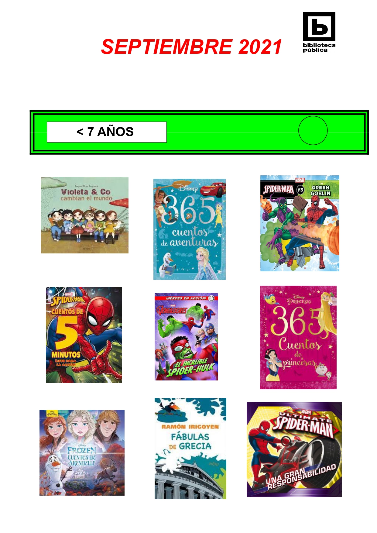 NOVEDADES INFANTILES / JUVENILES SEPTIEMBRE 2021