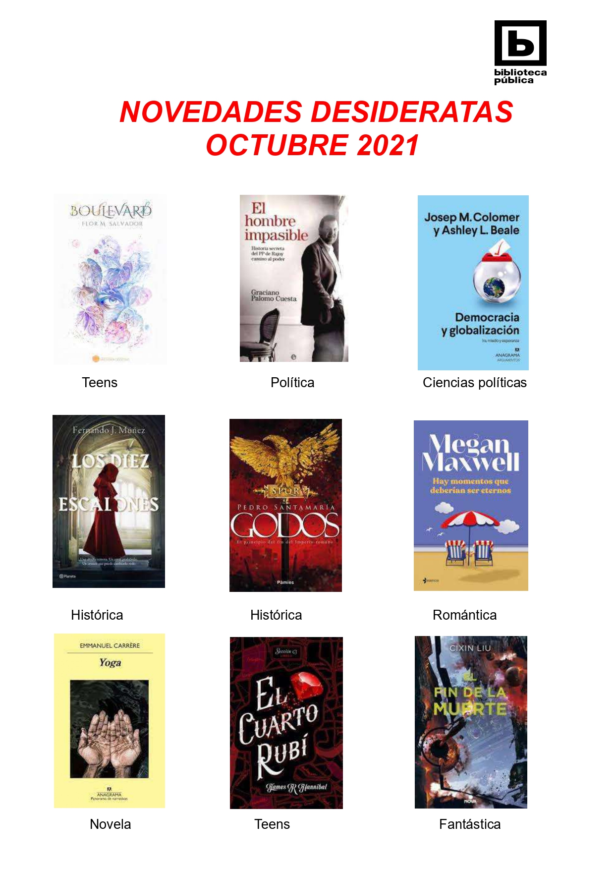 NOVEDADES DESIDERATAS DE OCTUBRE 2021