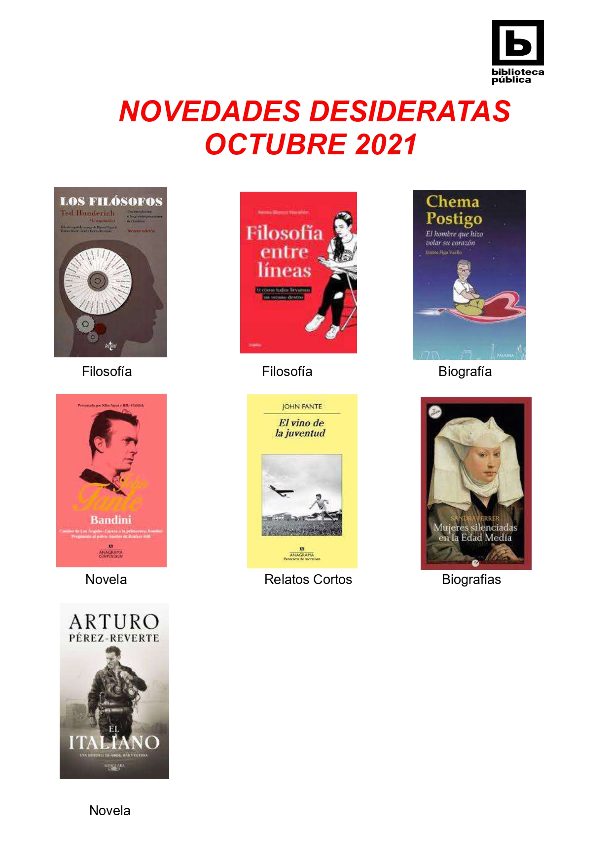 NOVEDADES DESIDERATAS DE OCTUBRE 2021