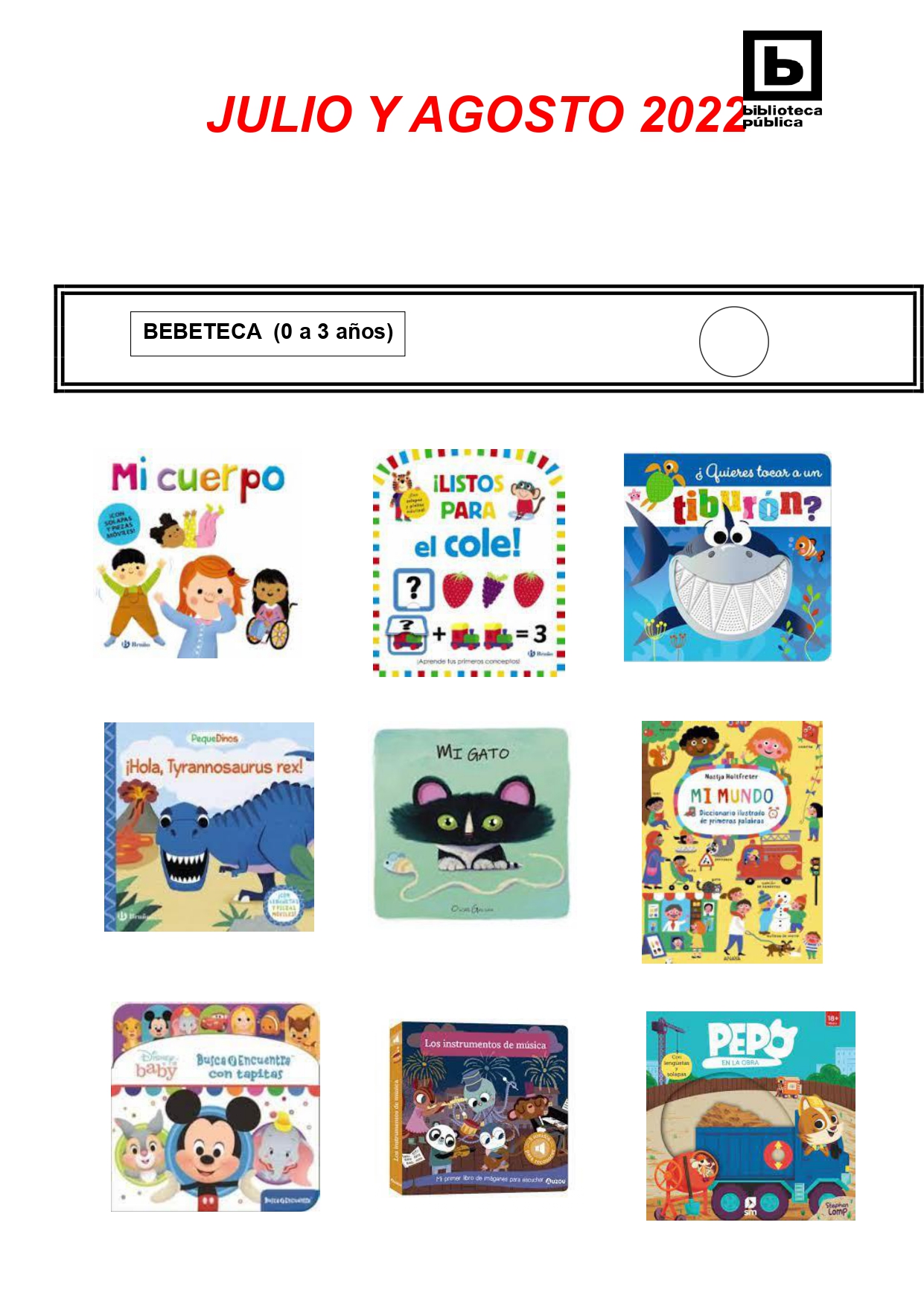 NOVEDADES INFANTILES JULIO Y AGOSTO 2022