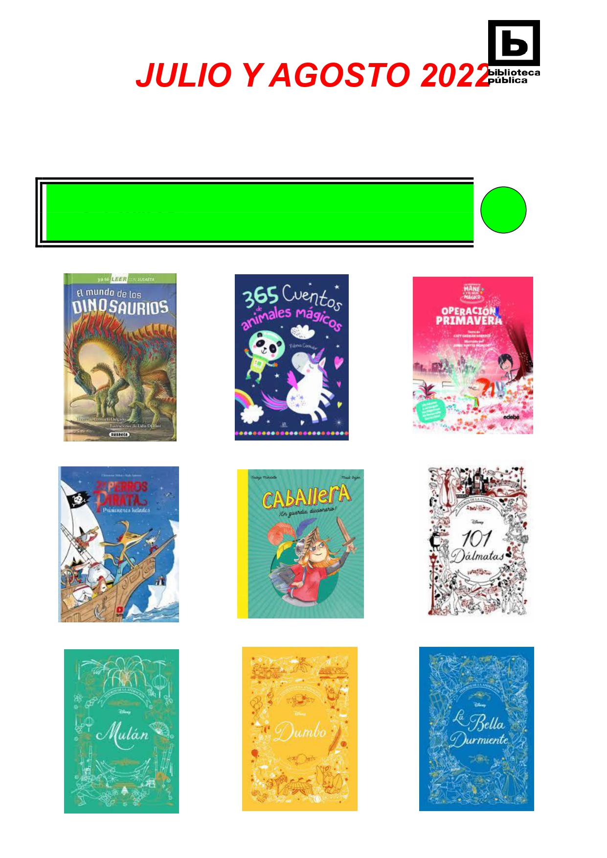 NOVEDADES INFANTILES JULIO Y AGOSTO 2022