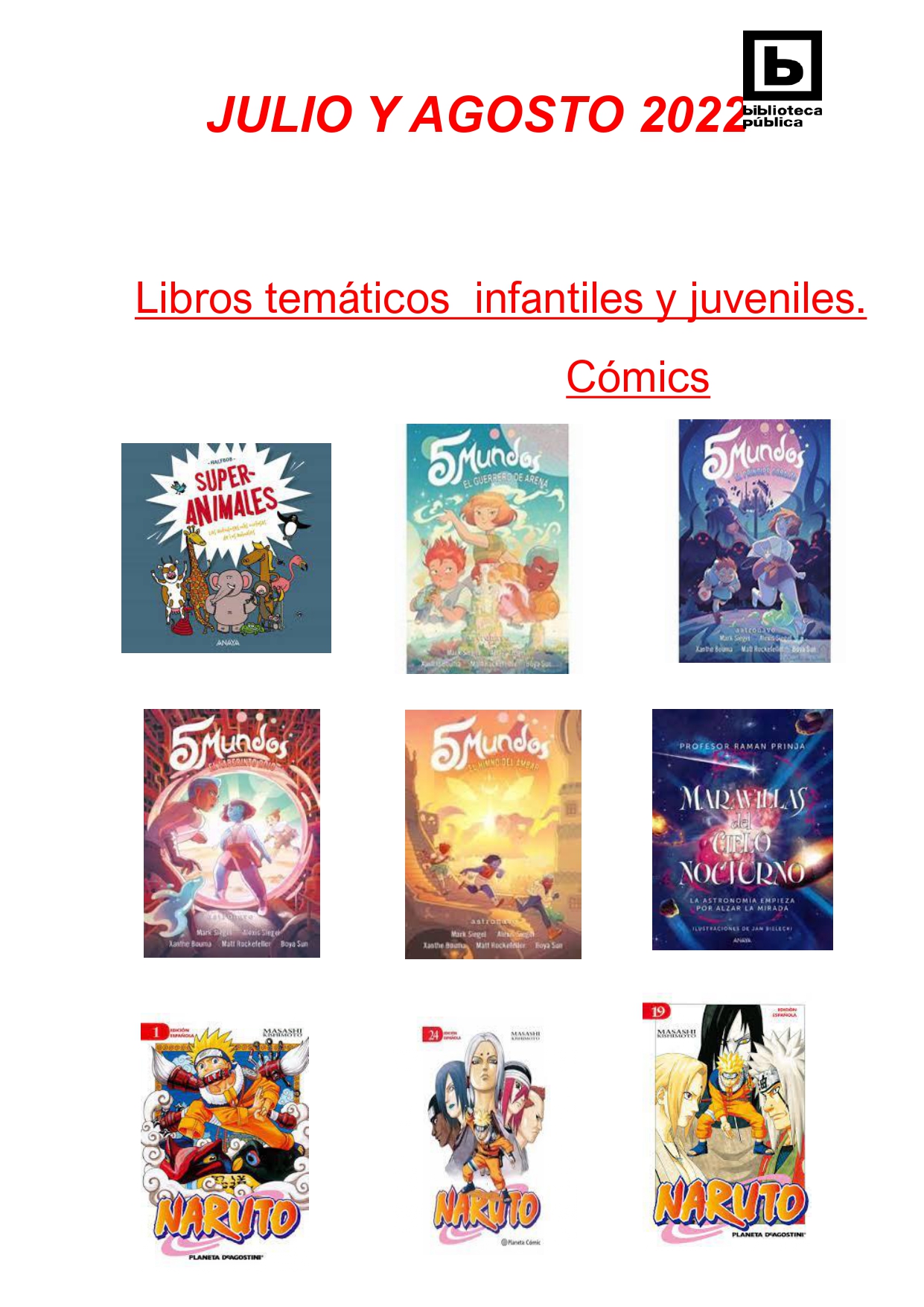 NOVEDADES INFANTILES JULIO Y AGOSTO 2022