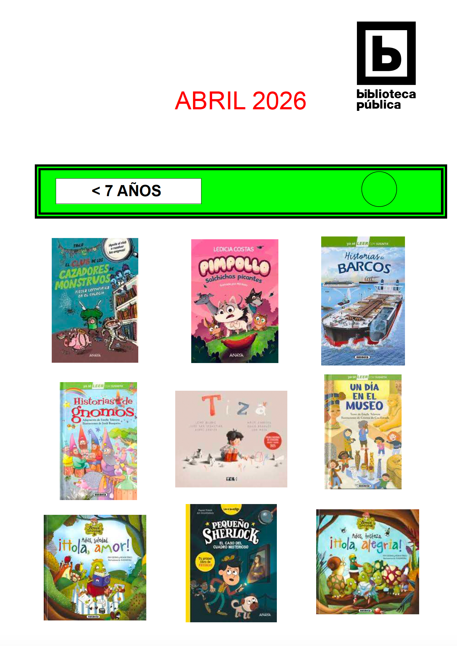 NOVEDADES INFANTILES ABRIL 2026 NOVEDADES INFANTILES ABRIL 2026